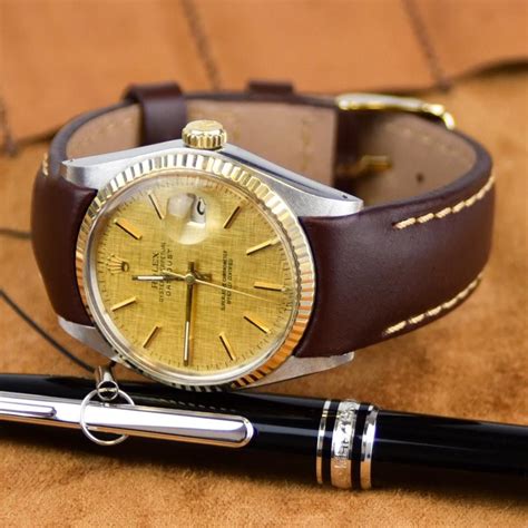 rolex gold with leather strap|vintage Rolex with leather strap.